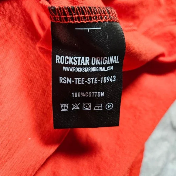 Rockstar Original Mens Red Orange Let It Burn Skull Graphic T-Shirt Medium - Picture 3 of 4